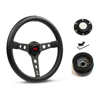 SAAS Steering Wheel Leatherette 14" ADR Retro Black Spoke Black Stitching SW616OS-BS and SAAS boss kit for Ford Escort 1970-1974