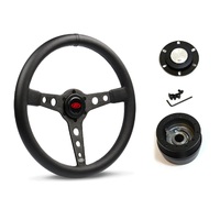 SAAS Steering Wheel Leatherette 14" ADR Retro Black Spoke Black Stitching SW616OS-BS and SAAS boss kit for Nissan Patrol MQ 1980-1985