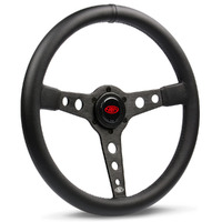 SAAS Steering Wheel Leatherette 14" ADR Retro Black Spoke Black Stitching SW616OS-BS
