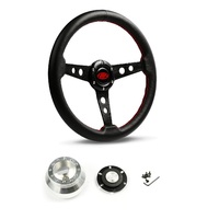 SAAS Steering Wheel Leather 14" ADR Retro Black Spoke SW616OS-L and SAAS billet boss kit for Holden Commodore VB VC VH 1980-1984
