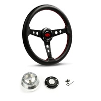 SAAS Steering Wheel Leather 14" ADR Retro Black Spoke SW616OS-L and SAAS billet boss kit for Holden Torana LJ- LH LX UC TA 1972-1983