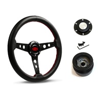 SAAS Steering Wheel Leather 14" ADR Retro Black Spoke SW616OS-L and SAAS boss kit for Holden Torana HB LC 1969-1972