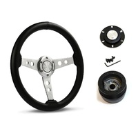 SAAS Steering Wheel PVC 14" ADR Retro Brushed Spoke SW616OS-R and SAAS boss kit for Nissan Patrol MQ 1980-1985