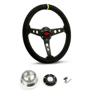 SAAS Steering Wheel Suede 14" ADR Retro Black Spoke + Indicator SW616OS-S and SAAS billet boss kit for Buick All Models 1969-1994