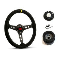 SAAS Steering Wheel Suede 14" ADR Retro Black Spoke + Indicator SW616OS-S and SAAS boss kit for Mitsubishi Magna TE TF 1996-1998