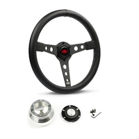SAAS Steering Wheel Leatherette 14" ADR Retro Black Spoke White Stitching SW616OS-WS and SAAS billet boss kit for Holden Commodore VB VC VH 1980-1984