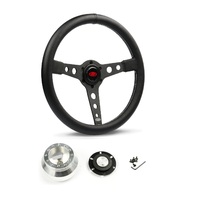 SAAS Steering Wheel Leatherette 14" ADR Retro Black Spoke White Stitching SW616OS-WS and SAAS billet boss kit for Holden Torana LJ- LH LX UC TA 1972-1