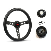 SAAS Steering Wheel Leatherette 14" ADR Retro Black Spoke White Stitching SW616OS-WS and SAAS boss kit for Holden Torana LJ- LH LX UC TA 1972-1983