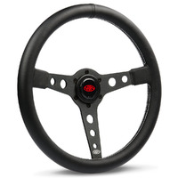 SAAS Steering Wheel Leatherette 14" ADR Retro Black Spoke White Stitching SW616OS-WS