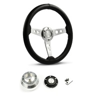 SAAS Steering Wheel Leather 14" ADR Retro Satin Spoke SW616OSP-R and SAAS billet boss kit for Holden Torana LJ- LH LX UC TA 1972-1983