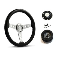 SAAS Steering Wheel Leather 14" ADR Retro Satin Spoke SW616OSP-R and SAAS boss kit for Holden Gemini TE TX 1975-1987