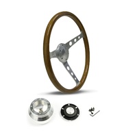 SAAS Steering Wheel Wood 15" ADR Classic Brushed With Holes SW701BAW and SAAS billet boss kit for Chevrolet Camaro 1967