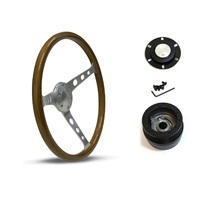 SAAS Steering Wheel Wood 15" ADR Classic Brushed With Holes SW701BAW and SAAS boss kit for Holden Rodeo TF 1988-2003