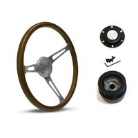 SAAS Steering Wheel Wood 15" ADR Classic Brushed Alloy Slotted SW702BAW and SAAS boss kit for Nissan Patrol MQ 1980-1985