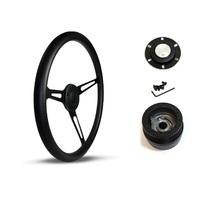 SAAS Steering Wheel Poly 15" ADR Classic Black Alloy With Slots SW702PSB and SAAS boss kit for Nissan Patrol MQ 1980-1985