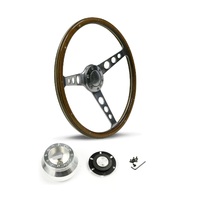 SAAS Steering Wheel Wood 15" ADR Classic Polished Alloy Holes + Rivet SW704PHW and SAAS billet boss kit for Holden Commodore VB VC VH 1980-1984