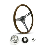 SAAS Steering Wheel Wood 15" ADR Classic Polished Alloy Holes + Rivet SW704PHW and SAAS billet boss kit for Holden Torana LJ- LH LX UC TA 1972-1983