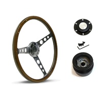 SAAS Steering Wheel Wood 15" ADR Classic Polished Alloy Holes + Rivet SW704PHW and SAAS boss kit for Holden EJ EH HD HR 1962-1967