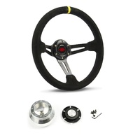 SAAS Steering Wheel Suede 14" ADR Deep Dish Black Slotted + Indicator SWE1 and SAAS billet boss kit for Holden Commodore VB VC VH 1980-1984