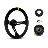 SAAS Steering Wheel Suede 14" ADR Deep Dish Black Slotted + Indicator SWE1 and SAAS boss kit for Chevrolet Camaro 1967