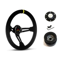 SAAS Steering Wheel Suede 14" ADR Deep Dish Black Slotted + Indicator SWE1 and SAAS boss kit for Holden Commodore VS Only 1995-1997