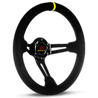 SAAS Steering Wheel Suede 14" ADR Deep Dish Black Slotted + Indicator SWE1