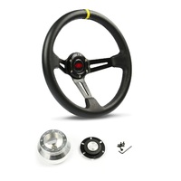 SAAS Steering Wheel Leather 14" ADR Deep Dish Black Slotted + Indicator SWE2 and SAAS billet boss kit for Holden Commodore VB VC VH 1980-1984