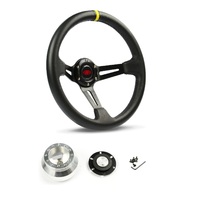 SAAS Steering Wheel Leather 14" ADR Deep Dish Black Slotted + Indicator SWE2 and SAAS billet boss kit for Holden Torana LJ- LH LX UC TA 1972-1983