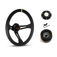 SAAS Steering Wheel Leather 14" ADR Deep Dish Black Slotted + Indicator SWE2 and SAAS boss kit for Ford Falcon EA EB ED XR6 1988-1994
