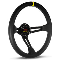 SAAS Steering Wheel Leather 14" ADR Deep Dish Black Slotted + Indicator SWE2