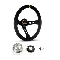 SAAS Steering Wheel Suede 14" ADR GT Deep Dish Black With Holes + Indicator SWGT1 and SAAS billet boss kit for Holden Commodore VB VC VH 1980-1984