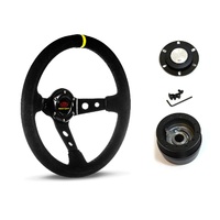 SAAS Steering Wheel Suede 14" ADR GT Deep Dish Black With Holes + Indicator SWGT1 and SAAS boss kit for Holden Commodore VT VZ 1999-2006