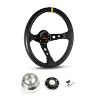 SAAS Steering Wheel Leather 14" ADR GT Deep Dish Black With Holes + Indicat SWGT2 and SAAS billet boss kit for Holden Torana LJ- LH LX UC TA 1972-1983
