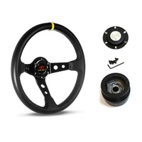 SAAS Steering Wheel Leather 14" ADR GT Deep Dish Black With Holes + Indicat SWGT2 and SAAS boss kit for Chevrolet Camaro 1967