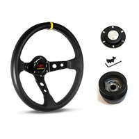 SAAS Steering Wheel Leather 14" ADR GT Deep Dish Black With Holes + Indicat SWGT2 and SAAS boss kit for Holden Torana LJ- LH LX UC TA 1972-1983