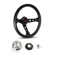 SAAS Steering Wheel Leather 14" ADR GT Deep Dish Black With Holes SWGT3 and SAAS billet boss kit for Chevrolet Camaro 1967