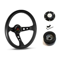 SAAS Steering Wheel Leather 14" ADR GT Deep Dish Black With Holes SWGT3 and SAAS boss kit for Mitsubishi Pajero NE NF NG 1988-1991