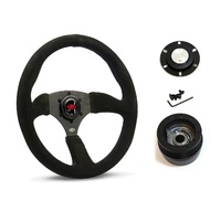 SAAS Steering Wheel Suede 14" ADR Tokyo Motorsport Black Spoke SWMS1 and SAAS boss kit for Toyota Hilux 4 Runner 1981-1988