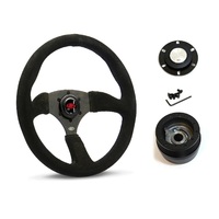 SAAS Steering Wheel Suede 14" ADR Tokyo Motorsport Black Spoke SWMS1 and SAAS boss kit for Nissan Patrol MQ 1980-1985