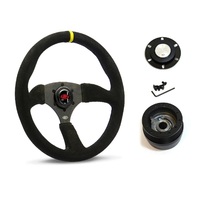SAAS Steering Wheel Suede 14" ADR Tokyo Motorsport Black Spoke + Indicator SWMS2 and SAAS boss kit for Holden Rodeo TF 1988-2003