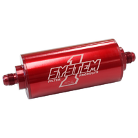 System One Medium Billet In-Line Fuel Filter Red 2" O.D x 6" -6AN Ends 30 Micron
