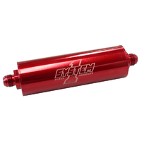 System One Long Billet In-Line Fuel Filter Red 2" O.D x 9" -8AN Ends 30 Micron
