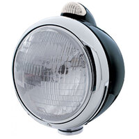UPI Black GUIDE H6024 Halogen Headlight Assembly 7" O.D With LED/Clear Lens & Chrome Rim