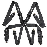 MVP Black 6-Point Cam Lock Harness FIA Approved 3in Belts Black Hardware & Snap Hook Ends VPR-140