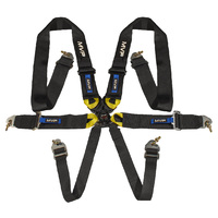 MVP Black 6-Point Cam Lock Harness FIA Approved 3in Belts Silver Hardware & Snap Hook Ends VPR-141