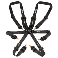 MVP Black 6-Point Cam Lock Harness FIA Approved Hans 2-3in Belts Black Hardware & Snap Hook Ends VPR-150