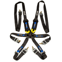 MVP Black 6-Point Cam Lock Harness FIA Approved Hans 2-3in Belts Silver Hardware & Snap Hook Ends VPR-151