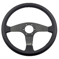 MVP Black 350mm Leather Steering Wheel Flat With Black Stitching VPR-200