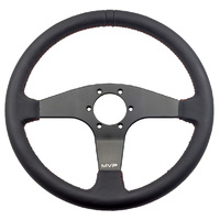 MVP Black 350mm Leather Steering Wheel Flat With Red Stitching VPR-201