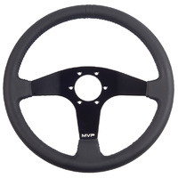 MVP Black 350mm Leather Steering Wheel Flat With Blue Stitching VPR-202